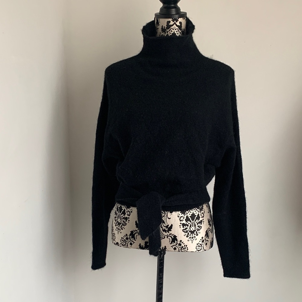 Aritzia Wilfred Lorin Black Mock Neck Tie Waist Sweater - Picture 4 of 10